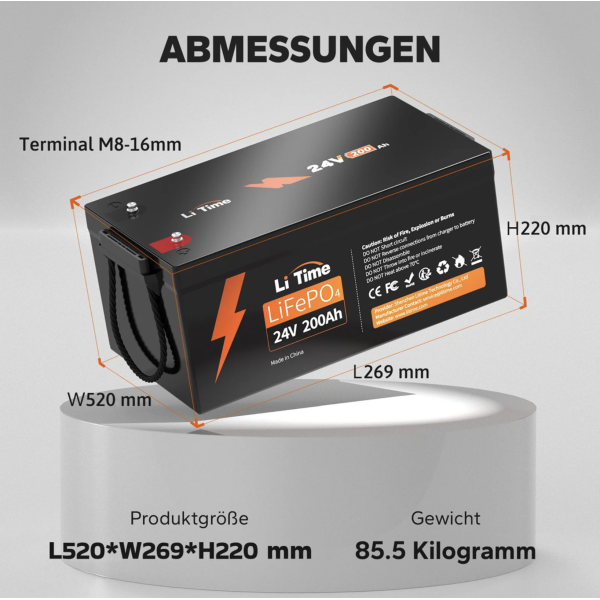 Акумулятор літій-залізо-фосфатний LiTime LiFePO4 24V 200Ah 200A BMS