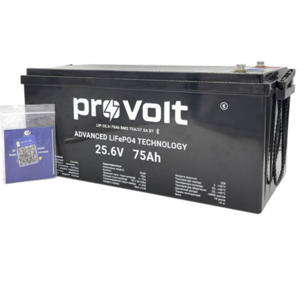 Акумулятор літій-залізо-фосфатний proVolt LiFePO4 25.6V 75Ah із Smart BMS
