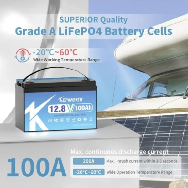 Акумулятор літій-залізо-фосфатний Kepworth LiFePO4 12V 100Ah для дому, котла та сонячних систем