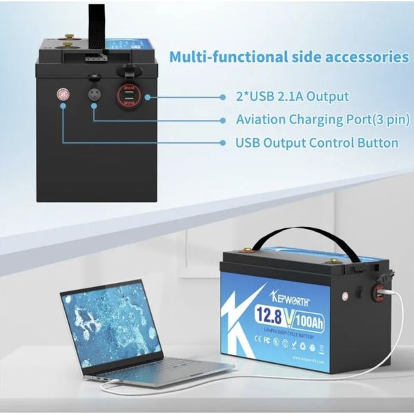 Акумулятор літій-залізо-фосфатний Kepworth LiFePO4 12V 100Ah для дому, котла та сонячних систем
