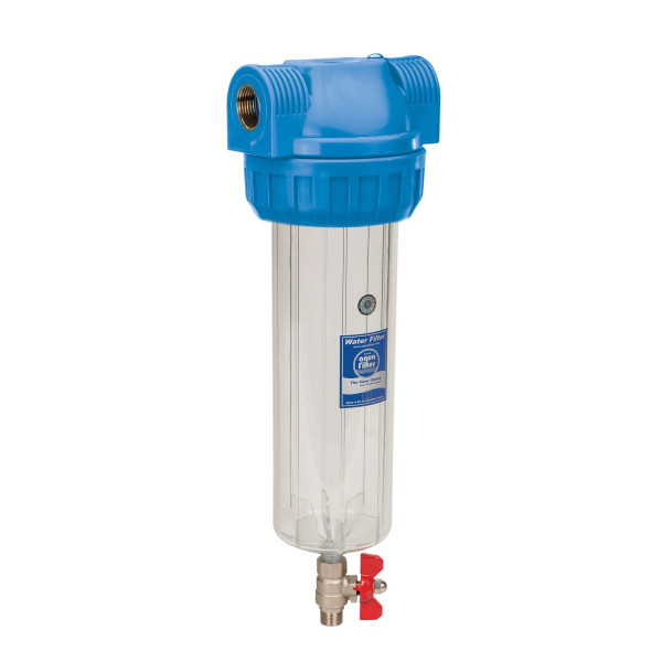 Триелементний прозорий корпус фільтра з промиванням 10" AquaFilter FHPR1-3VS, 1"