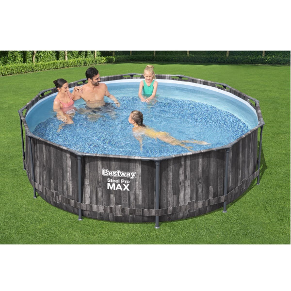 Каркасний басейн Bestway Wood Style 5614Z (427х107 см) з картриджним фільтром, тентом та сходами