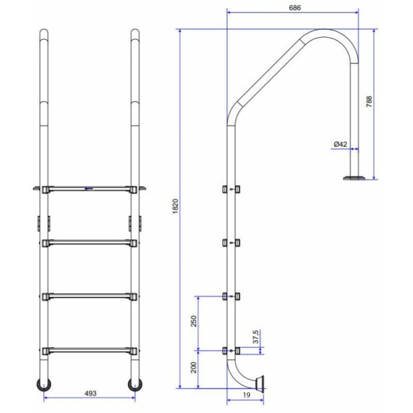 Сходи для басейну Emaux Standard NSL415-SR (4 ступені)