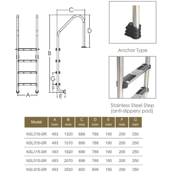 Сходи для басейну Emaux Standard NSL415-SR (4 ступені)