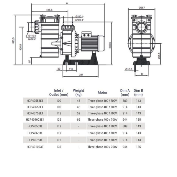 Насос Hayward HCP40553E1 KAN510 T1.B (380 В, 76 м3/год, 5.5 HP)