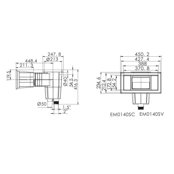 Скімер під лайнер для басейну Emaux EM0140-SV Wide, з латунними вставками